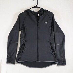 Under Armour ColdGear Men's S Black Hooded Jacket Full Zip Loose Fit Reflective